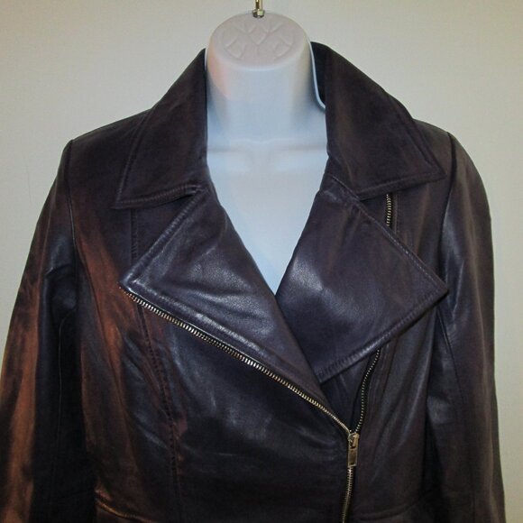 Women's Purple Asymmetrical Leather Peplum Jacket NWOT Sz M - Picture 6 of 12
